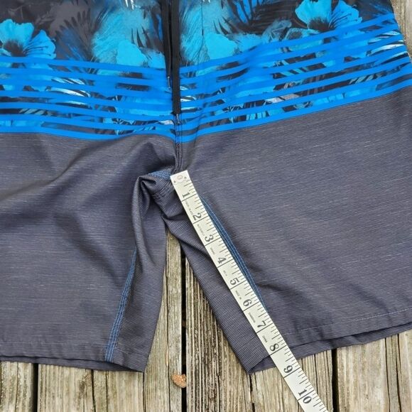 Burnside Men Sz 30 Board Shorts Swim Trunk Blue Black Drawstring Zip Pocket - Picture 8 of 9